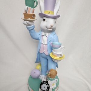 Easter Bunny Tea Party Figurine - Pastel Blue & Lavender(LIGHTUP) 19"X 7" INCHES